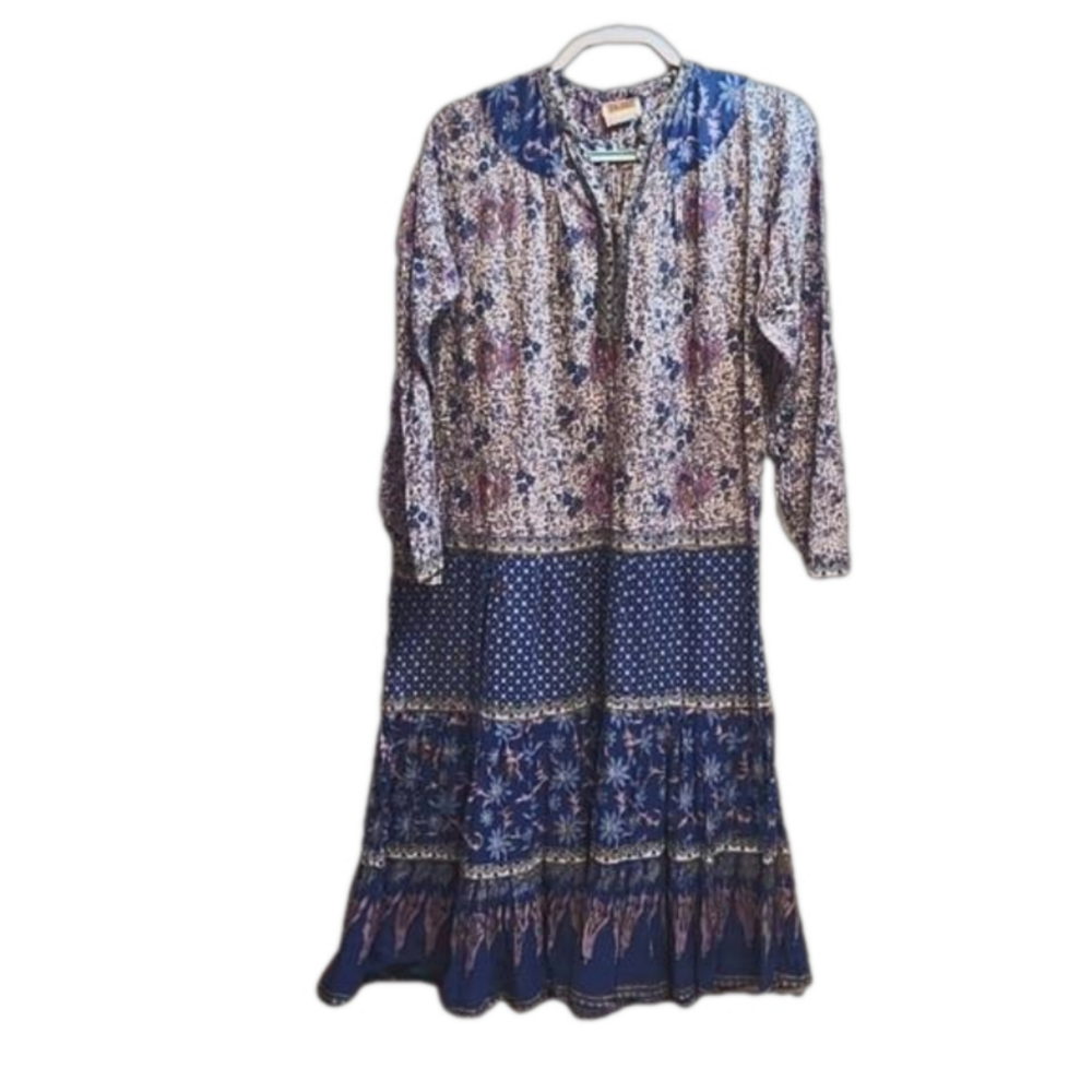 Vintage 70's KAISER Pakistani  semi sheer floral midi dress sz M